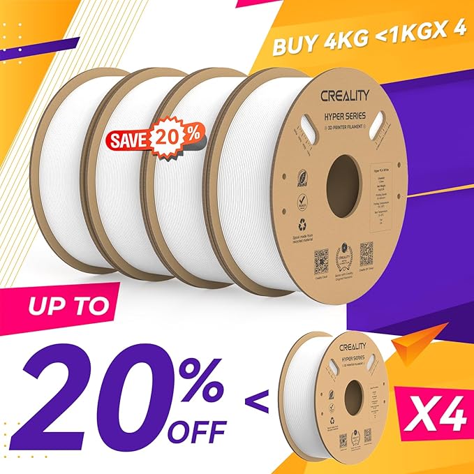 Creality Hyper PLA Filament 1.75mm, 30-600mm/s High Speed 3D Printer Filament, Dimensional Accuracy +/-0.02mm, Fit Most FDM 3D Printers, 4 Pack 1kg Spool(2.2lbs), White - Image 2