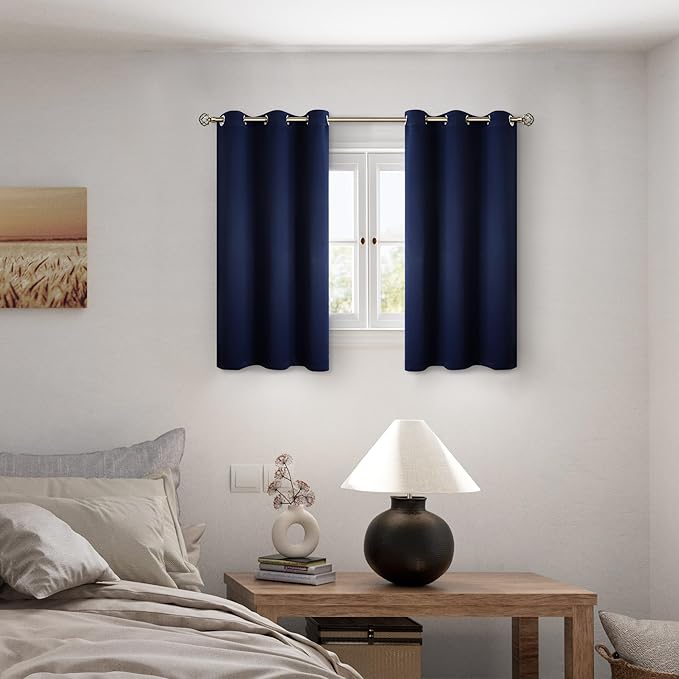 BGment Short 100% Blackout Curtains for Bedroom, Thermal Insulated Energy Efficiency Noise Reducing Grommet Curtains 54 Inch Length with Liner for Small Window 2 Panels Each 42 Inch Wide, Navy Blue - Image 2