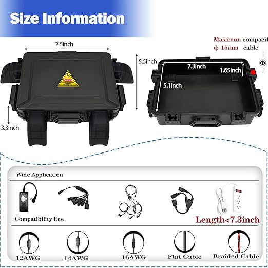 Small Outdoor Electrical Box,Waterproof Extension Cord Cover(Inner 7.3 * 5.1 * 1.6 inch) Weatherproof Connection Box w/4 Cable Entry Protect for Plug,Connector,Festive Light (2 PCS, Black) - Image 3