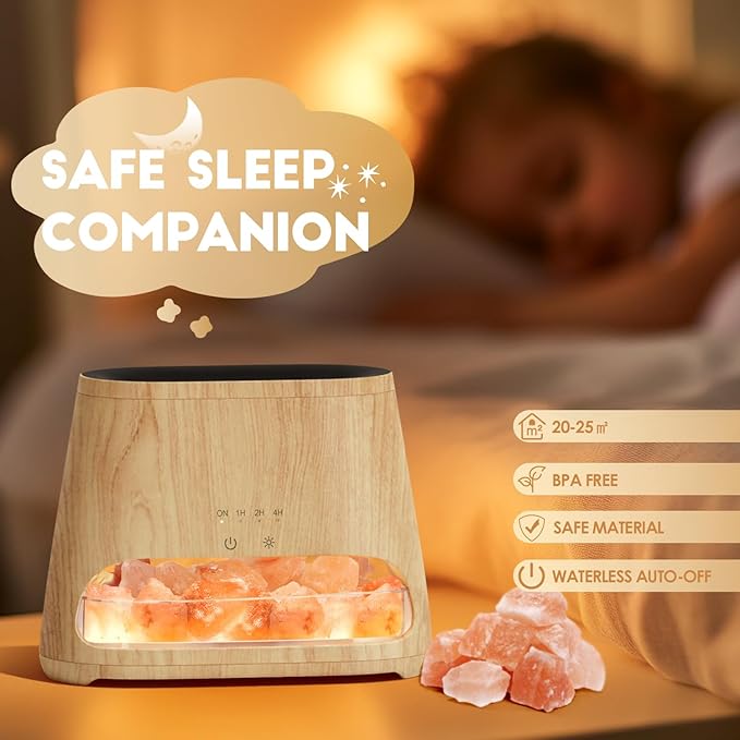 SALKING Colorful Flame Fire Diffuser Humidifier, Himalayan Salt Lamp, 7 Colors Changing Oil Diffuser, Ultra-Quiet Essential Oils Aromatherapy Diffusers for Large Room, Bedroom,150ml (Wooden Grain) - Image 6