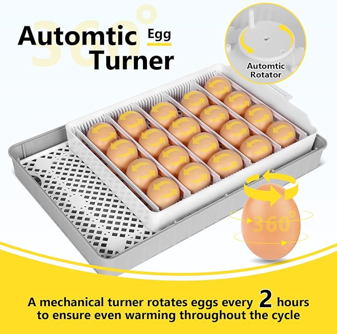 Sailnovo Egg Incubator, 20-60 Eggs Fully Automatic Poultry Hatcher Machine with Humidity Display, Candler, Temperature Control & Turner, for Hatching Chickens Quail Duck Goose Turkey Bright Yellow - Image 2