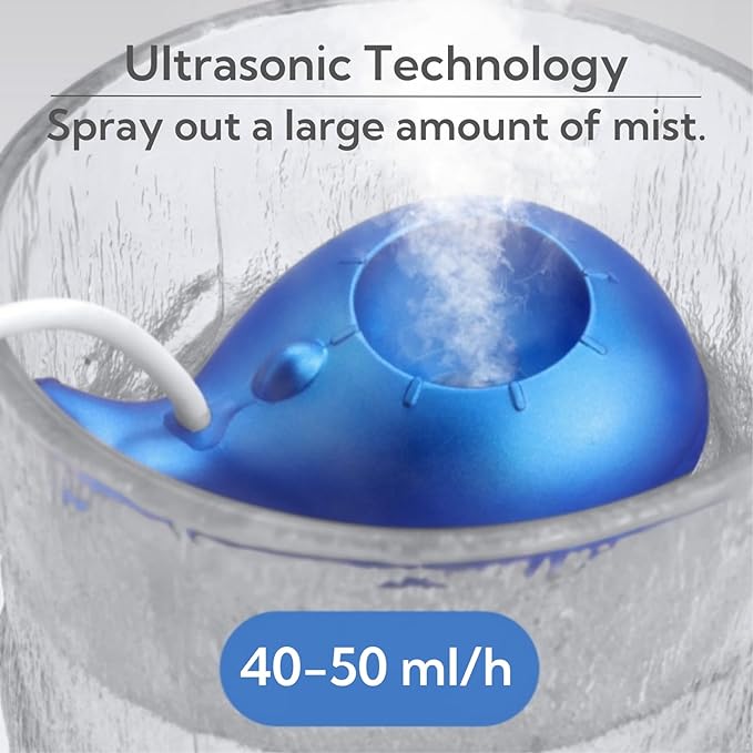 Portable Small Humidifier Dual Nozzle - Large Cool Mist Humidifiers Double Spray Ports, Water Shortage Protection, Ultra-Quiet, Mini Humidifier for Bedroom Plants Office Car Travel (Whale Tankless) - Image 4
