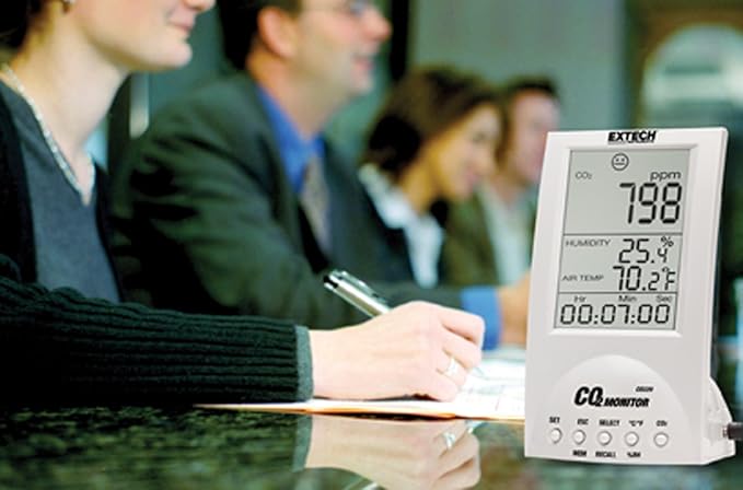 Extech CO220 - Desktop Indoor Air Quality CO2 Monitor – Measures CO2, Temperature, Humidity, Dew Point & Wet Bulb – NDIR Sensor, 99‑Point Memory, Audible Alarm - Image 2