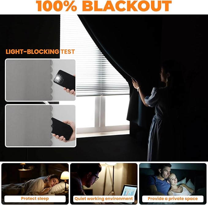 Adhesive Curtain 100% Blackout No-Drill Easy Install for Bedroom Blinds Light Blocking (Dark Grey-35 W x 84" L-1P) - Image 3