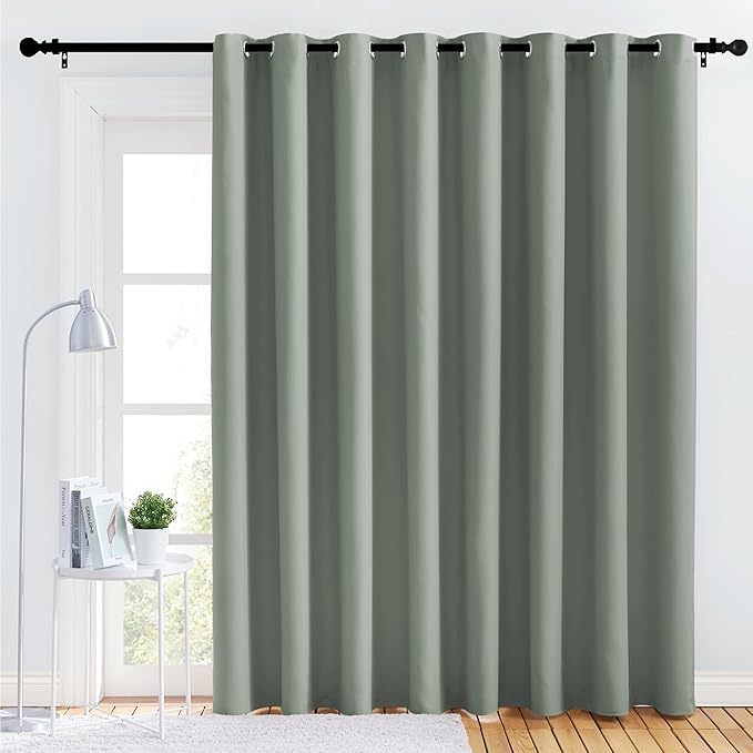 NICETOWN Bedroom Blackout Curtain Panel - (120 inches by 90 inch, Greyish Green, 1 PC) Energy Saving Thermal Insulated Grommet Blackout Drapery for Patio, Room Divider Curtain by NICETOWN