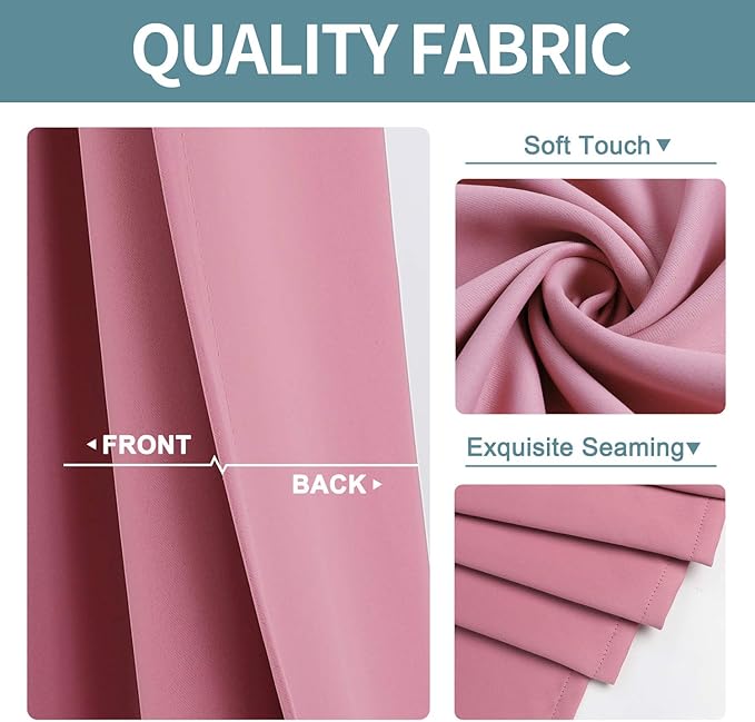 ChrisDowa Grommet Room Darkening Curtains for Bedroom and Living Room - 2 Panels Set Thermal Insulated Blackout Curtains (Pink, 52W x 45L) - Image 3