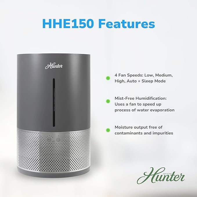 HHE150 Hunter Aspire 4.8L Evaporative Humidifier with PermaWick Filter (4.8L) - Remove Contaminants & White Dust for Clean Mist & Air – Medium Humidifier for Home, Bedroom, or Dorm - Graphite - Image 3