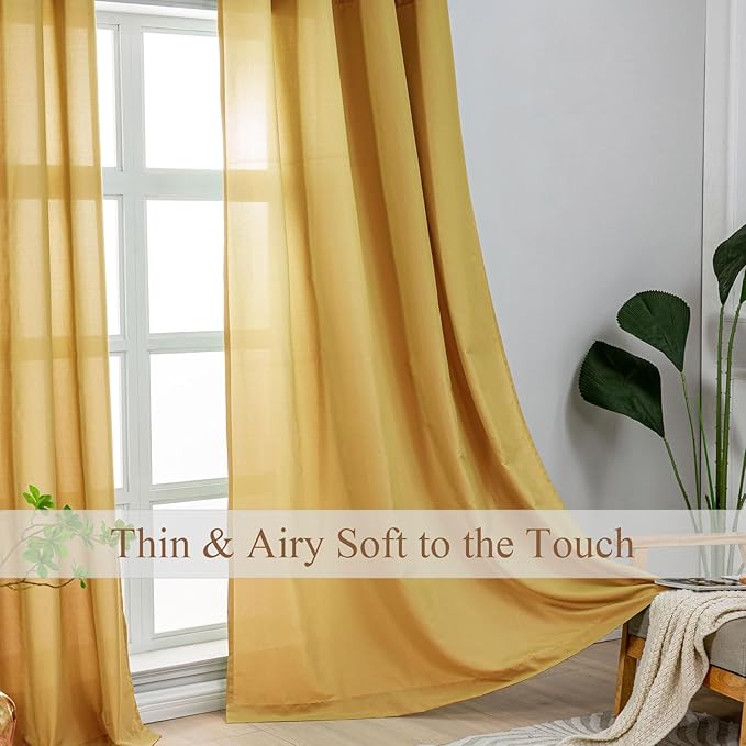 L.Z.E Light Filtering Curtains 72 Inch Length 2 Panels Set Gold Privacy Non-See-Through Semi Sheer Curtains for Living Room Bedroom Nursery Grommet Top Solid Window Panels (55" W x 72" L) - Image 2