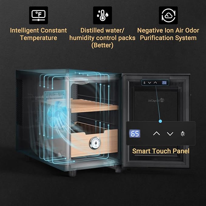 KingChii 16L Electric Cigar Humidors with Temperature Control System, Cigar Cabinet with Spanish Cedar Wood Shelves & Hygrometer, Father's Day Gifts for Men (2 Layers 100 Capacity) - Image 3