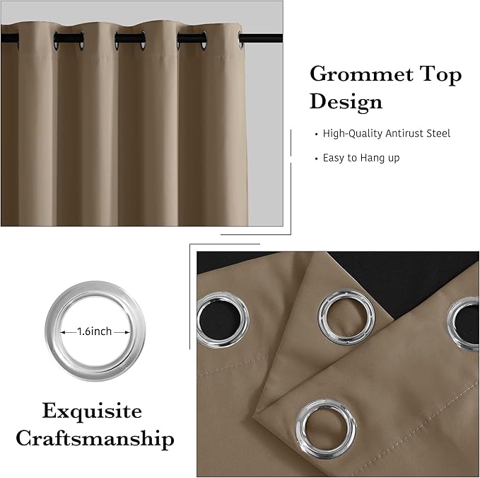 RYB HOME Extra Long 100% Blackout Room Divider Curtains for Bedroom 108 Inch Long, Extra Wide Privacy Sliding Door Blinds for Patio/Living Room/Dining, 1 Panel, W100 x L108, Mocha - Image 5