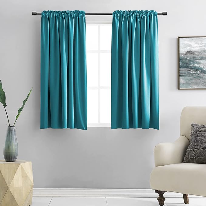 DONREN Teal Rod Pocket Blackout Curtain Drapes for Kitchen - Window Treatment Energy Saving Solid Curtains (42 by 45 Inches,2 Panels) by DONREN