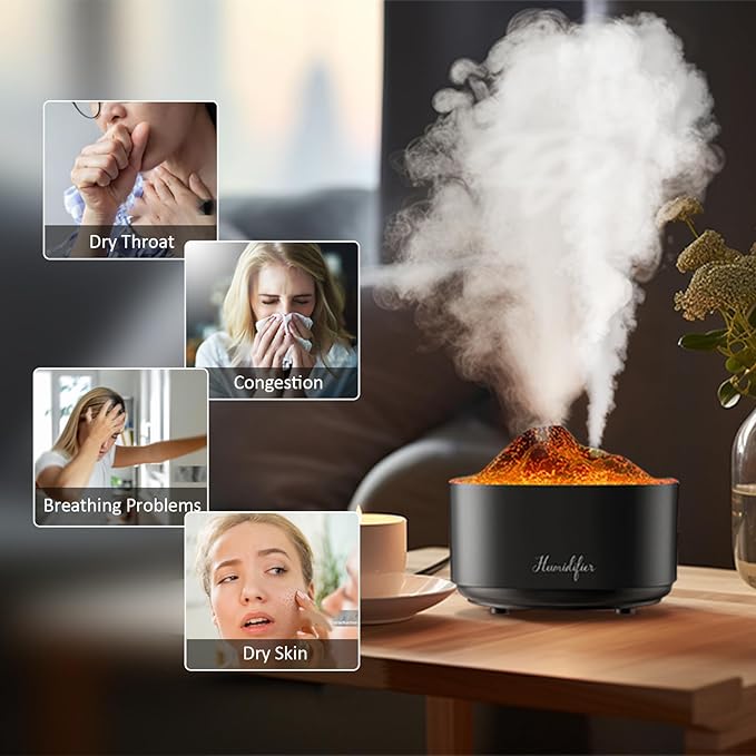 Humidifier for Bedroom,1.5L Volcano Essential Oil Diffuser,Air Diffuser with Premium Flame Lights Dual Nozzle Design, Auto Shut-Off USB Desk Humidifier, Ultra-Silent for Bedroom Travel Office. - Image 2