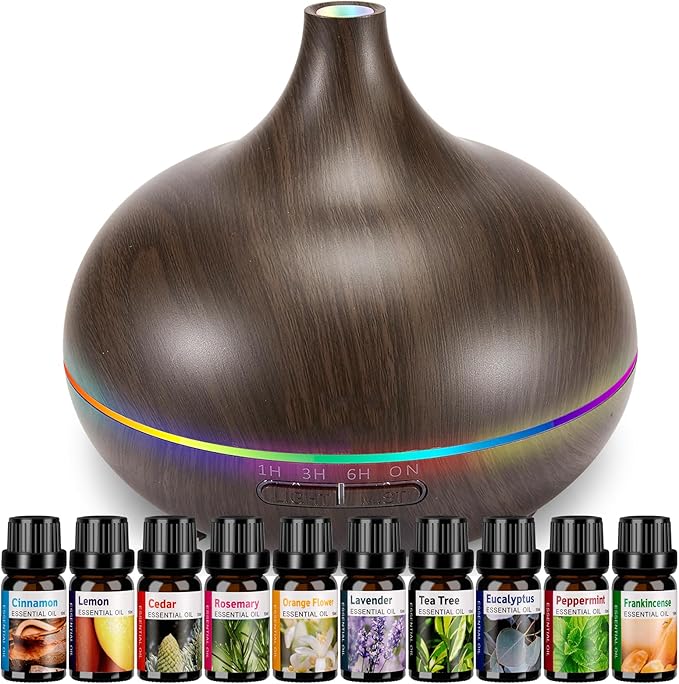 Aromatherapy Essential Oil Diffuser Set - 550ML Ultrasonic Humidifier for Large Rooms - Vaporizer and Aroma Diffuser for Home Bedroom by HealthyLifeStyle