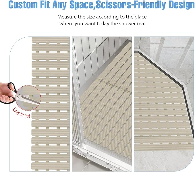 ​Shower Mat Non-Slip Bath Mat for Tub and Shower Stall,200+ Suction Cups with Drain Holes, Quick Dry Machine Washable, Extra Grip for Stand Up Showers, Bathroom Essentials 24x24 Inch (Light Brown) - Image 7