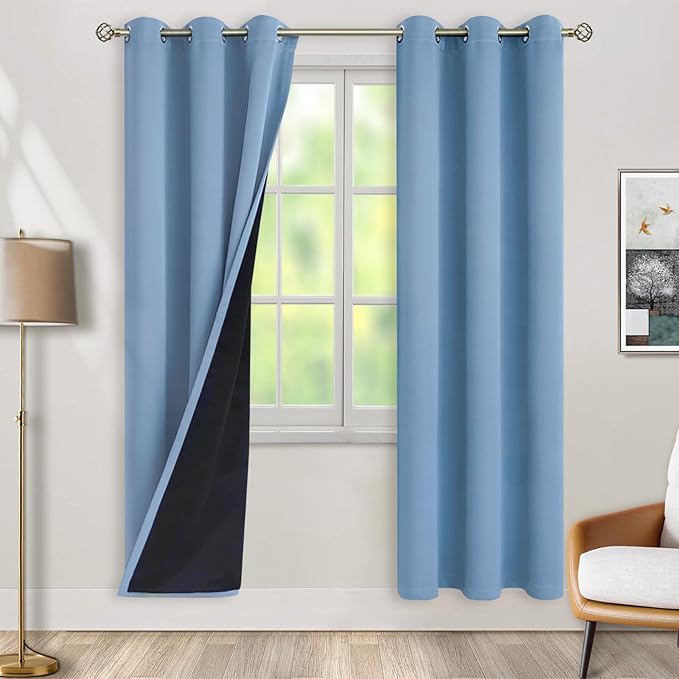BGment Thermal Insulated 100% Blackout Curtains for Bedroom with Black Liner, Double Layer Full Room Darkening Noise Reducing Grommet Curtain (42 x 84 Inch, Denim Blue, 2 Panels) by BGment