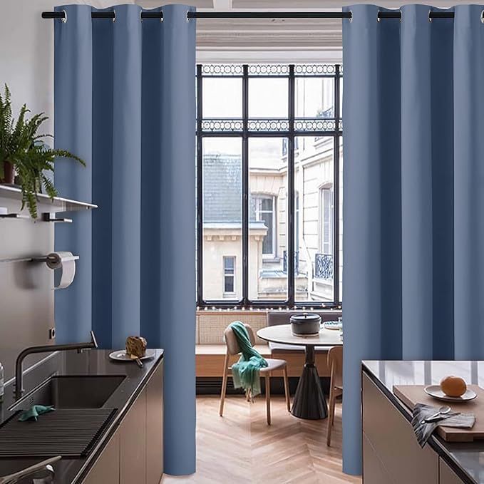 RYB Home Blackout Curtains for Bedroom, Thermal Insulated Energy Efficient Privacy Wall Drapes for Living Room Dining Room, Width 60 x Length 96 inches, Stone Blue, 1 Panel - Image 2