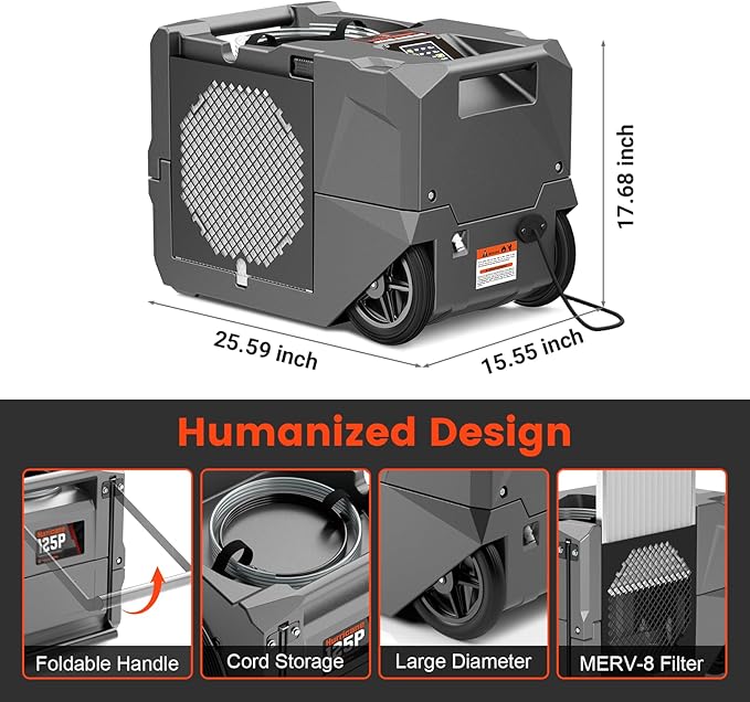 Abestorm 264 PPD Commercial Dehumidifiers with Pump and Drain Hose, Portable Industrial Dehumidifiers for Large Space, Basement, Home and Garage, Auto Defrosting - Image 4