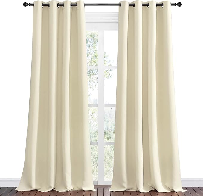 NICETOWN Beige Room Darkening Curtains 102" Long for Boho Farmhouse Home Decoration, 55" Wide, Set of 2, Window Treatment Total Privacy Drape Panels for Bedroom Guest Room - Image 2