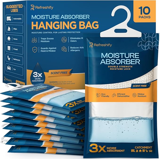 Moisture Absorbers and Humidity Absorber Bags for Closet - 10 Pack High-Efficiency Moisture Absorber and Humidity Packs for Home, Moisture Bags and Dehumidifier Bags for Car Fragrance Free, 10 Pack by AllSettHealth