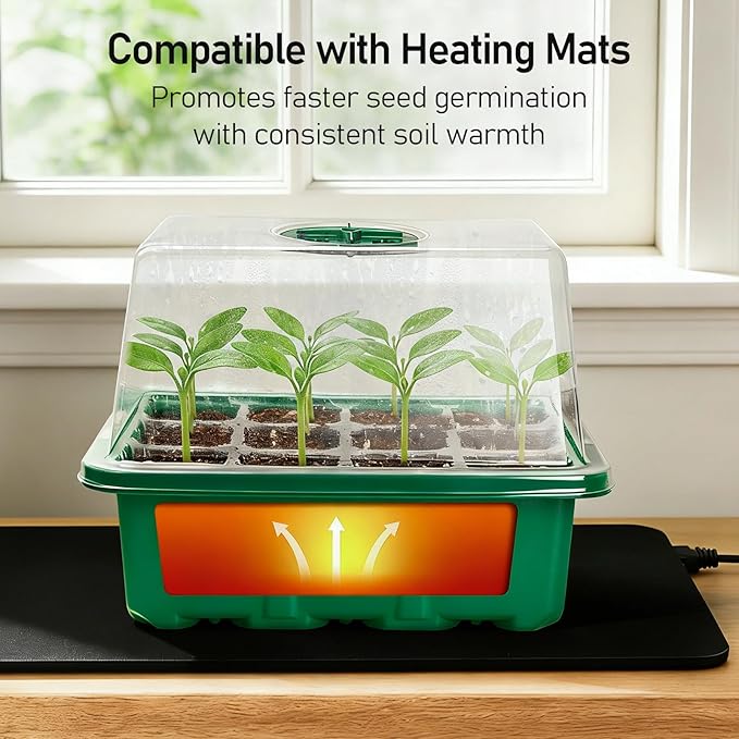 MIXC Seed Starter Tray with Elevated Lid, 120 Cells Seed Starter Kit with Adjustable Humidity Dome, Drainage Hole, Clear Heightened Lids for Indoor Outdoor Greenhouse Gardens, 10 Pack, Green - Image 6