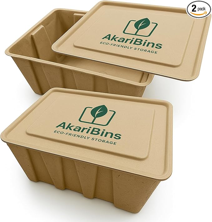 Durable Eco Storage Bins – 14.5 Qt - Plastic-Free - Stackable Boxes with Lids - Home Office, Toy Room, Art, Pantry Storage - Strong Fiber for Dry Use - 2-Pack (13.8 x 10.2 x 5.9 Inch) by Unknown
