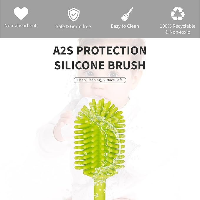 A-Brush Silicone Bottle Cleaner Brush, Flexible, Long Handle - Water Bottle Cleaner, Baby Bottle Nipple Brush for Plastic & Glass, BPA-Free Dish Washing Brush A2S Protection - Image 4