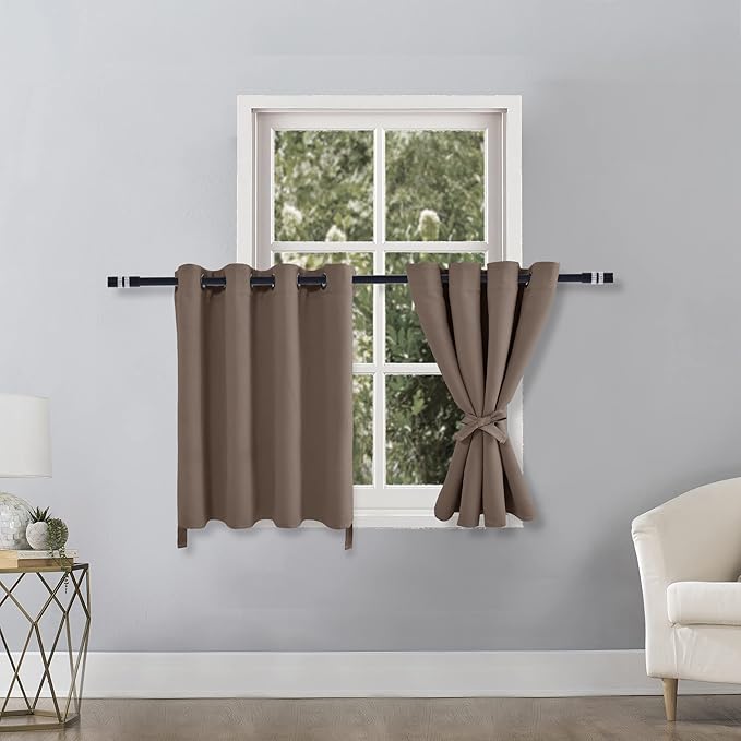 Hiasan RV Blackout Curtains for Bedroom, 52 x 36 Inches Long - Thermal Insulated & Light Blocking Window Curtains for Living Room, 2 Drape Panels Sewn with Tiebacks, Cappuccino - Image 2