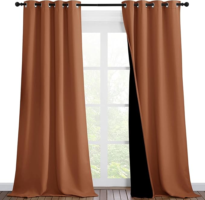 NICETOWN Burnt Orange Blackout Curtains 90 inches Long, Full Light Blocking Drapes with Black Liner for Nursery, Thermal Insulated Draperies for Hall, Villa (2 Pieces, 46" Wide Each Panel) by NICETOWN