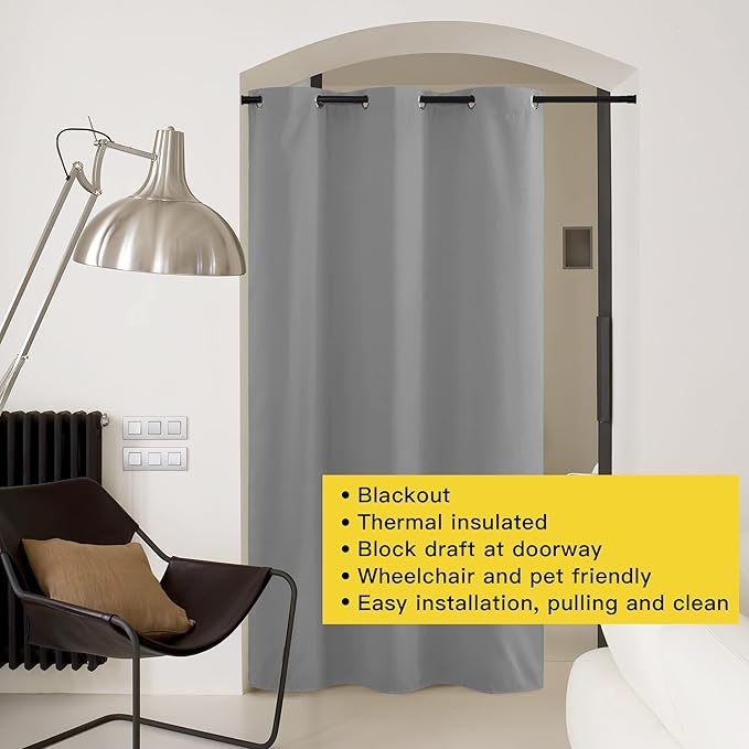 NICETOWN Sliding Door Curtains 96 inch Length, Single Curtain, Insulating Thermal Blackout Curtains for Bedroom Window Bathroom Doorway Front Door (1 Panel, 5ft Wide x 8ft Long, Silver Grey) - Image 3