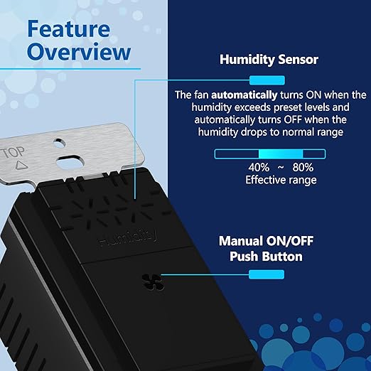 LIDER No Neutral Wire Required Humidity Sensor Switch, Automatic Humidity Detection, Air Circulator, Adjustable Timing, 1-Pole, UL Listed, Black, Wall Plate Included, 2 Pack - Image 3