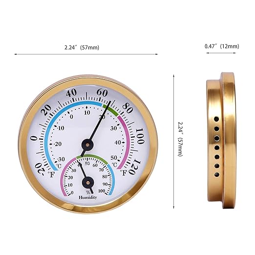 Mini Indoor Thermometer Hygrometer Analog 2 in 1 Temperature Humidity Monitor Gauge for Home, Room, Outdoor, Offices, Display Mechanical (No Battery Needed) (Gold-2 Pack, Gold-2 Pack) - Image 2