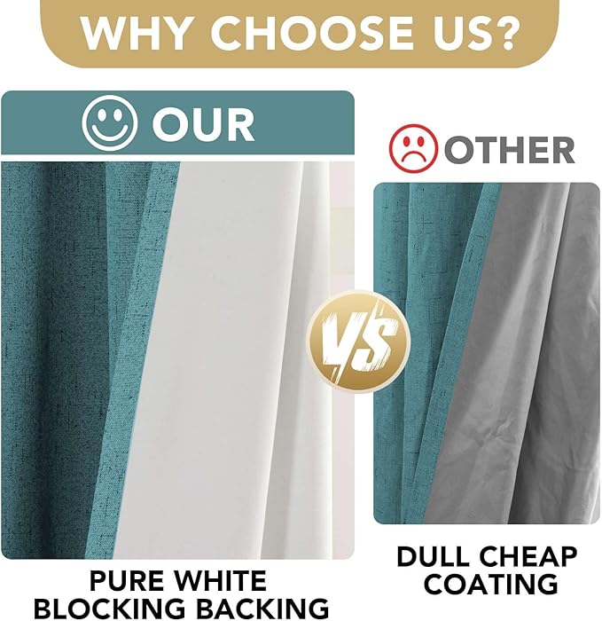 H.VERSAILTEX Primitive Linen Curtains 100% Blackout Curtain Drapes Burlap Fabric Curtains with White Thermal Insulated Liner, Grommet Top Curtain Living Room/Bedroom (2 Panels, 42 x 54 Inch, Teal) - Image 3