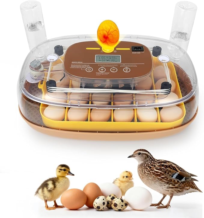 Smart 24-Egg Incubator for Hobbyists, Full-Stage Adaptive Humidity (Dual-Bottle) & Temp Control, Custom-Interval Auto Turn & Auto Stop, Preset Incubation Days, Adjustable Egg Spacing by ZEMIROCHARGE