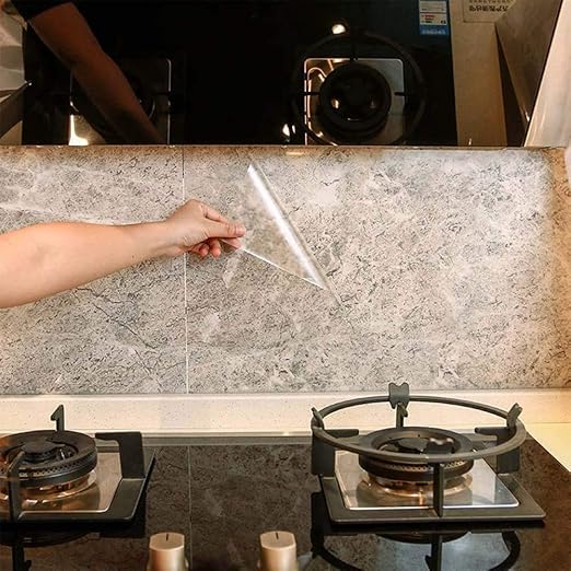 Kitchen Backsplash Wallpaper Stickers Clear Wall Protector Can Endure High Temperature Self-Adhesive Transparent Film Removable Paper for Cupboard Household 17.7in*196in - Image 7