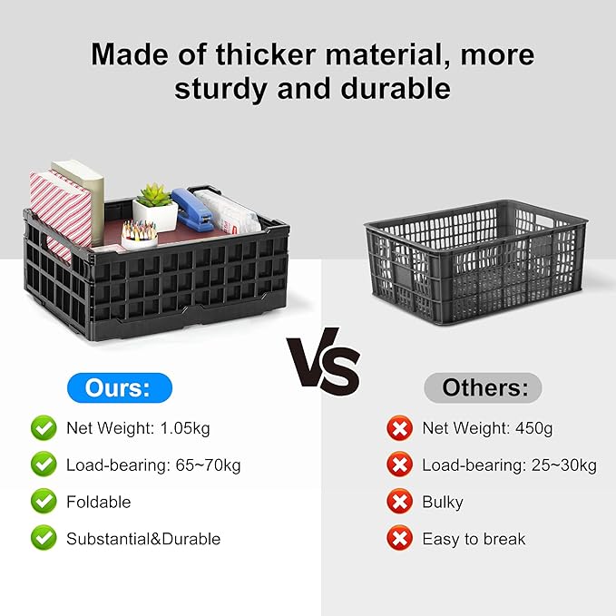 4-Pack Heavy Duty Stackable Storage Crates Plastic Collapsible Milk Crate Garage Organizing Bins Storage Containers for Home Office Moving Supplies, Black - Image 4