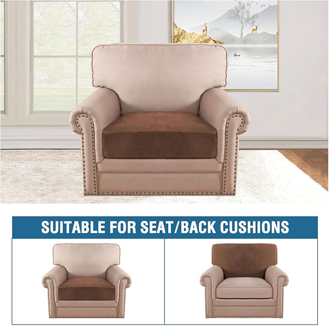 H.VERSAILTEX Velvet Stretch Couch Cushion Cover Plush Cushion Slipcover for Chair Cushion Furniture Protector Seat Cushion Sofa Cover (1 Piece Armchair Cushion Covers, Caramel) - Image 3