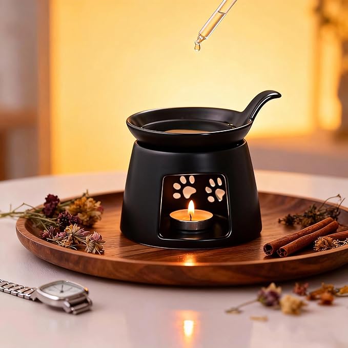 Ceramic Essential Oil Burner, BAOBYAO Wax Melt Burners Humidifier Yoga Aromatherapy Fragrance Diffuser Candle Holder for Living Room, Bedroom, Office Decoration (Black, 4 * 4 * 5 Inch) - Image 3