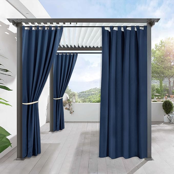 RYB HOME Outdoor Curtains for Patio Waterproof Tab Top Block Sunlight Thermal Insulated Privacy Assured Thick Outside Curtains for Porch, Balcony, Pool, W52 x L95, Navy Blue, 1 Panel by RYBHOME