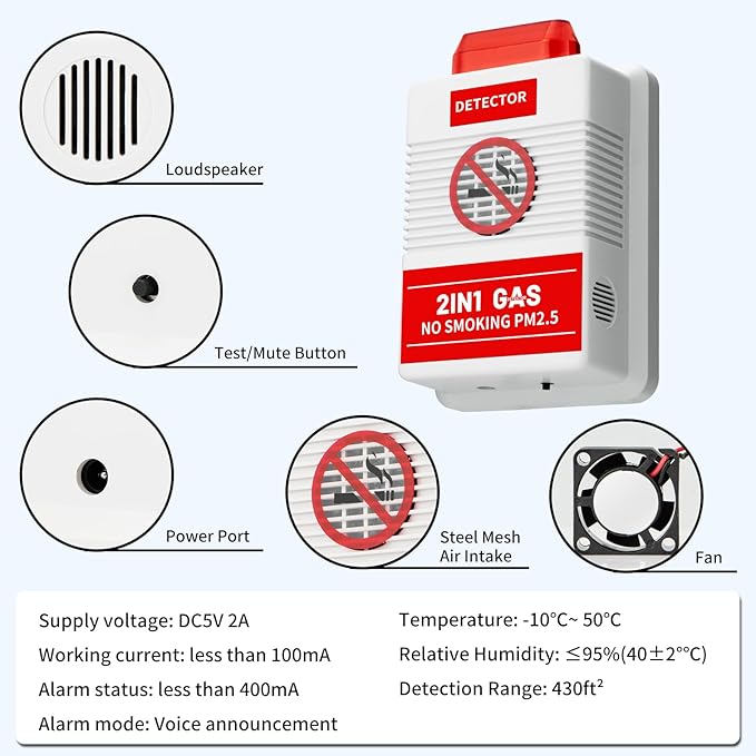 2-in-1 Smart Air Quality Monitor with Remote Control - Cigarette Smoking & PM2.5 Detector for Office/Public Spaces, Voice Alert System & Real-Time Environmental Monitoring - Image 7