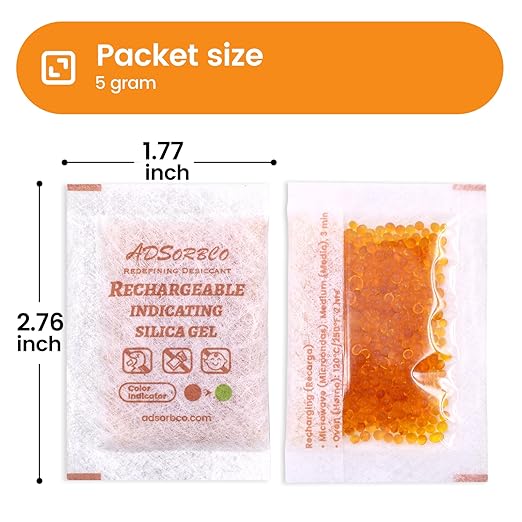 Adsorbco Rechargeable Desiccant, Indicating Silica Gel Packets, Moisture Absorbers for Storage, Gun Safe Dehumidifiers (100, 5g) - Image 2