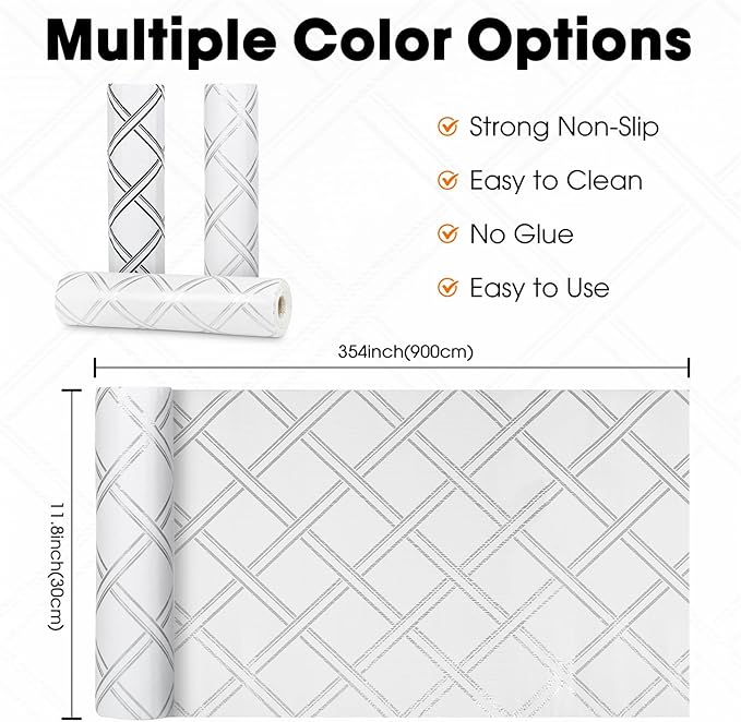 Drawer and Shelf Liner for Kitchen Cabinets Non-Adhesive, Non-Slip Cabinet Liner Shelf Paper Strong Grip Waterproof Easy to Clean for Kitchen Shelves Cupboard,Silver Geometric,12IN X 30FT - Image 6