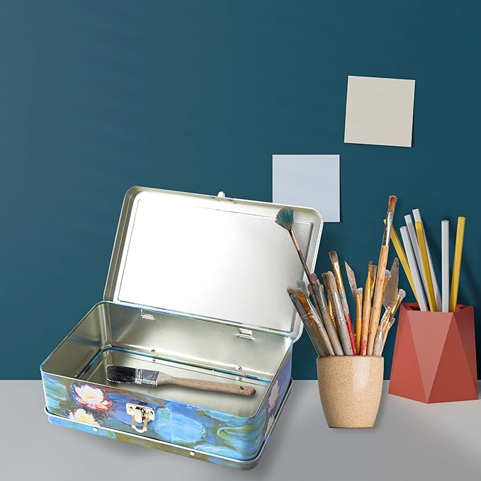 DAHO Metal Storage Box with Hinge for Office, School, Home, Makeup, Arts & Crafts and Accessories (Water Lilies) - Image 7