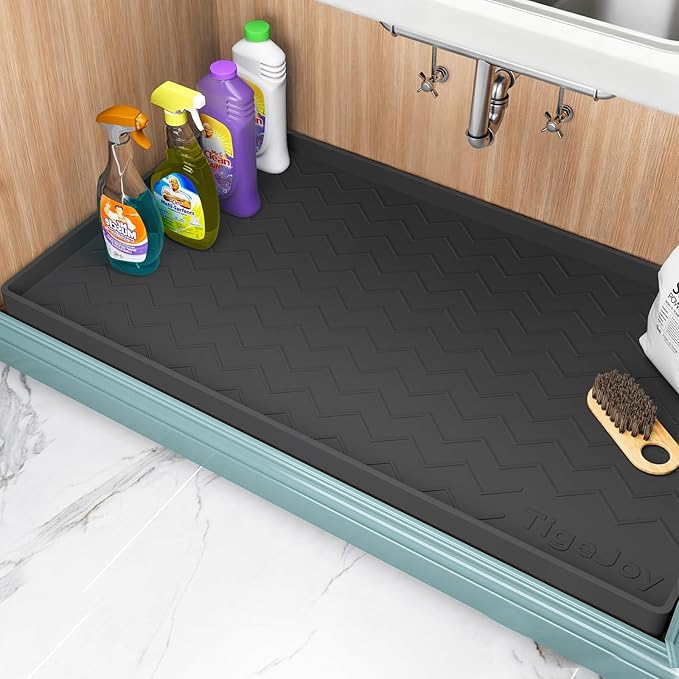 TigeJoy 25" x 19" Under Sink Mats for Kitchen Waterproof, Leak-Proof Silicone Mat Sink Protector and Cabinet Liner, Kitchen Essentials Organizer and Storage, Boot or Shoe Tray, Pet Feeding Mat by TigeJoy