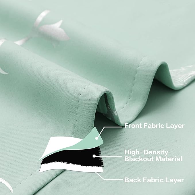 BUHUA Aqua Blackout Curtain 2 Panel Set Silver Vine Foil Print Thermal Insulated Drapes Room Darkening Curtains Grommet Window Treatment, 52 x 63 Inch, Aqua - Image 5