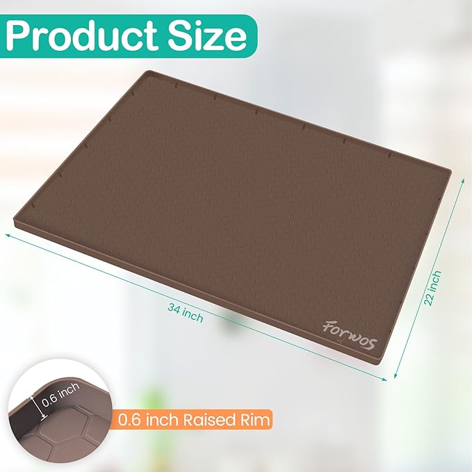 Waterproof Under Sink Mat 34" x 22", Silicone Cabinet Liner, Rubber Protector for Kitchen and Bathroom, Keeps Cabinets Clean, Dry, and Organized (Brown) - Image 2