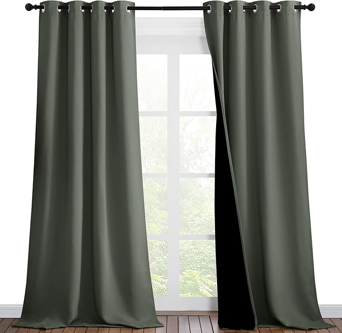 NICETOWN Dark Mallard Blackout Curtains 90 inches Long, Full Light Blocking Drapes with Black Liner for Nursery, Thermal Insulated Draperies for Hall, Villa (2 Pieces, 46" Wide per Panel) by NICETOWN