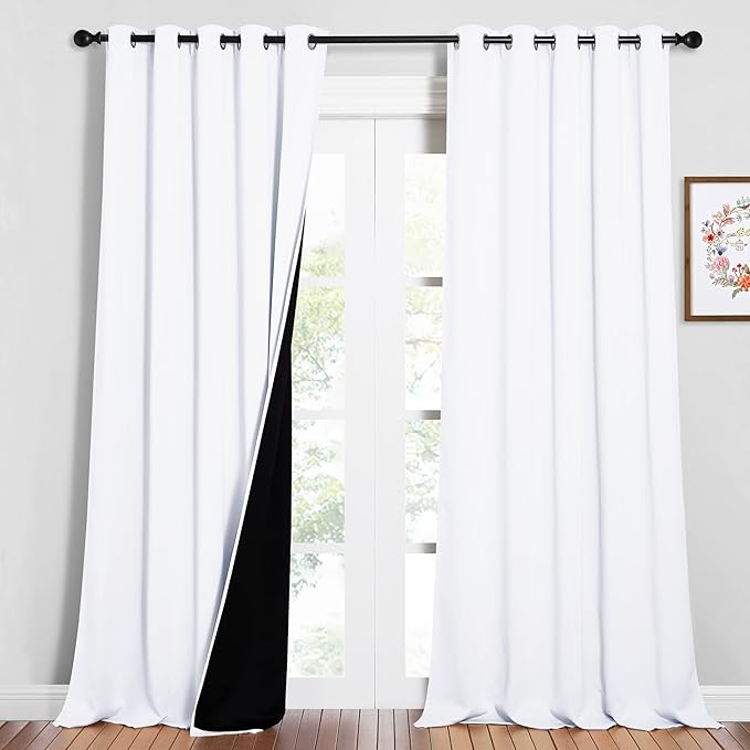 NICETOWN Full Shading Cold Blocking Curtains for Windows, Super Heavy-Duty Black Lined Blackout Curtains for Bedroom, Privacy Assured Window Treatment (White, Pack of 2, 62 inches W x 95 inches L) - Image 2