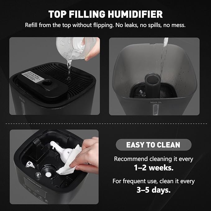 Coospider Reptile Fogger Terrariums Humidifier, Top Fill Cool Mist, Automatic Reptile Mister with Dual Hose, Timer, Humidity Control for Reptile Mister for Amphibians Herps Vivarium (5L/1.32GAL) - Image 7