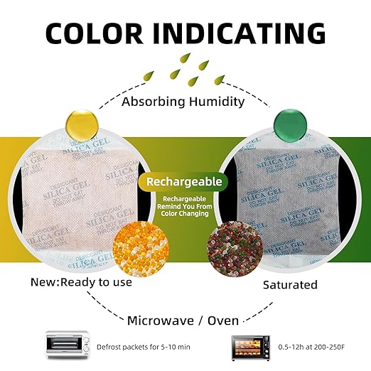 100 Gram (10 Packets) Silica Gel Packets, Desiccant Packs Silica Gel Desiccant Packets for Storage Rechargeable Moisture Absorbers Bags with Indicating Beads - Image 3