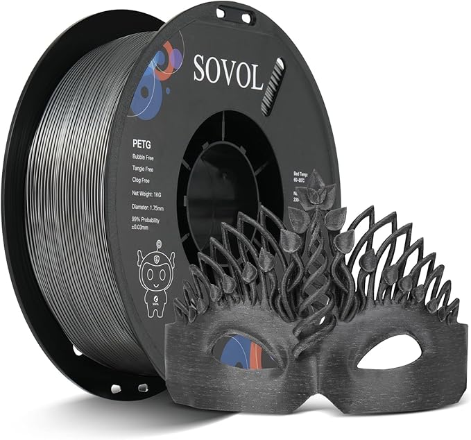 Sovol 3D Printer PETG Filament 1.75mm 1KG (2.2lbs), High Precision, Strong Toughness, Wiring Tightness, Dimensional Accuracy +/- 0.03 mm, 3D Printing PETG Filaments, Silver Gray by Sovol